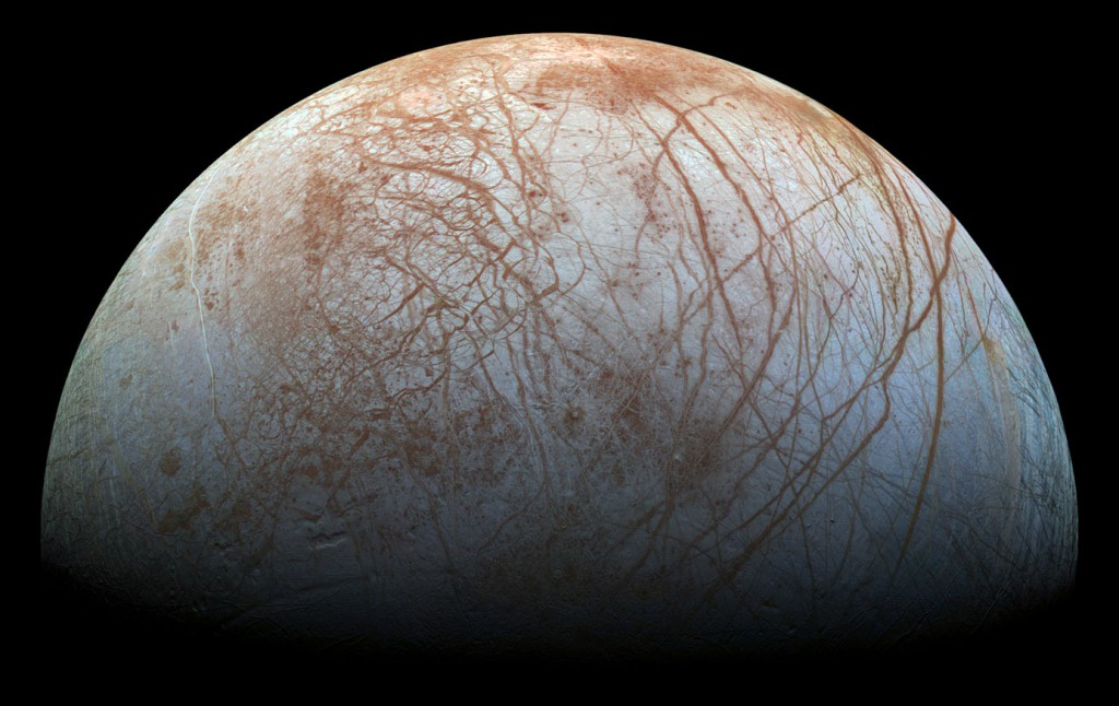 NASA's reworked image of Europa based on late 1990s data from the Galileo spacecraft.