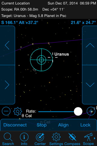 While looking for planet Uranus on 7th December 2014, I noticed a nearby galaxy (lower left of the targeting reticle) on SkyPortal's screen. It turned out to be IC 1613, an irregular dwarf galaxy in Cetus, one of the first to be recognised as a member of the Local Group! Such serendipitous finds are common with an Evolution telescope. AN graphic by Ade Ashford/SkyPortal