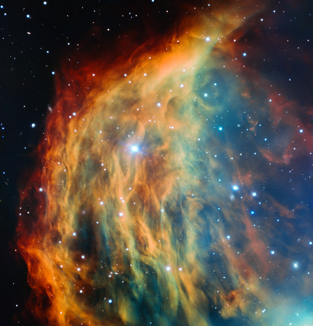 ESO’s Very Large Telescope in Chile has captured the most detailed image ever taken of the Medusa Nebula (also known Abell 21 and Sharpless 2-274). As the star at the heart of this nebula made its final transition into retirement, it shed its outer layers into space, forming this colourful cloud. The image foreshadows the final fate of the Sun, which will eventually also become an object of this kind. Image credit: ESO.