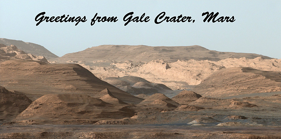 This Martian "postcard" comes after NASA's Mars Curiosity rover drilled its eighth hole on the Red Planet. This composite image looking toward the higher regions of Mount Sharp was taken on 9 September 2015. In the foreground — about 2 miles (3 kilometres) from the rover — is a long ridge teeming with hematite, an iron oxide. Image credits: NASA/JPL-Caltech/MSSS.