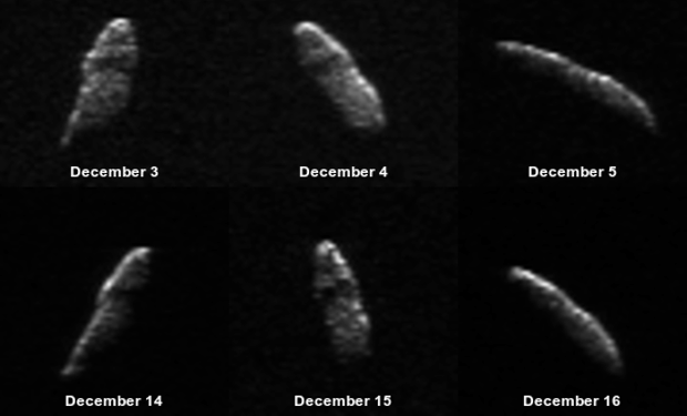 Delay-Doppler image of asteroid 2003 SD220 as observed from the Arecibo Observatory using the NASA-funded planetary radar system on 3–5 December and 14–16 December. Image credit: Arecibo Observatory/NASA/NSF.