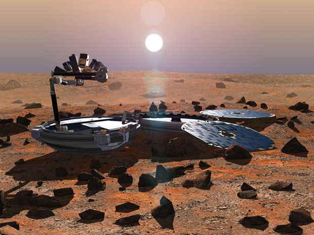 An artist’s impression of what Beagle 2 would have looked like on the surface of Mars. Image: ESA.