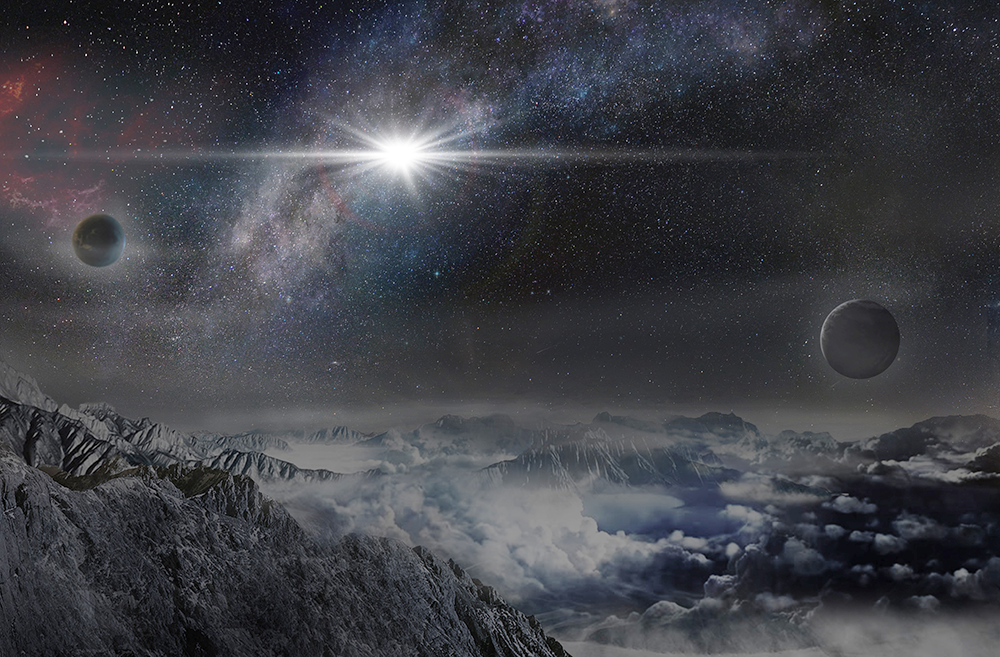 An artist's impression of the record-breakingly powerful, superluminous supernova ASASSN-15lh as it would appear from an exoplanet located about 10,000 light-years away in the host galaxy of the supernova. Image credit: Beijing Planetarium / Jin Ma.