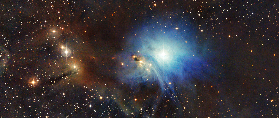 A newly formed star lights up the surrounding cosmic clouds in this image from ESO’s La Silla Observatory in Chile. IC&nbsp;2631 is the brightest nebula in the Chamaeleon Complex, a large region of gas and dust clouds that harbours numerous newborn and still-forming stars. The complex lies about 500 light-years away in the southern constellation of Chamaeleon. Image credit: ESO.