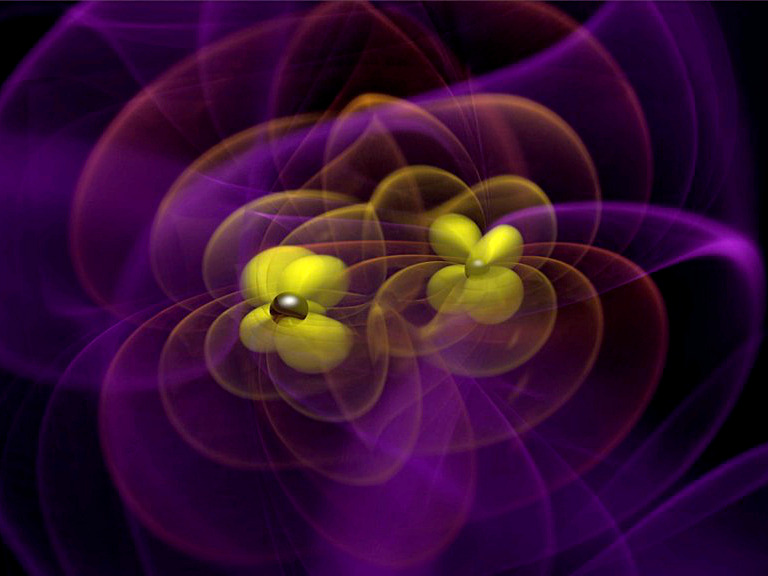 This visualisation shows gravitational waves emitted by two black holes (black spheres) of nearly equal mass as they spiral together and merge. Yellow structures near the black holes illustrate the strong curvature of space-time in the region. Orange ripples represent distortions of space-time caused by the rapidly orbiting masses. These distortions spread out and weaken, ultimately becoming gravitational waves (purple). Space-time distortions radiate away orbital energy and cause the binary to contract quickly. As the two black holes near each other, they merge into a single black hole that settles into its "ringdown" phase, where the final gravitational waves are emitted. For the 2015 LIGO detection, these events played out in little more than a quarter of a second. This simulation was performed on the Pleiades supercomputer at NASA's Ames Research Center. Click the image for a YouTube animation. Image credits: NASA/J. Bernard Kelly (Goddard), Chris Henze (Ames) and Tim Sandstrom (CSC Government Solutions LLC).