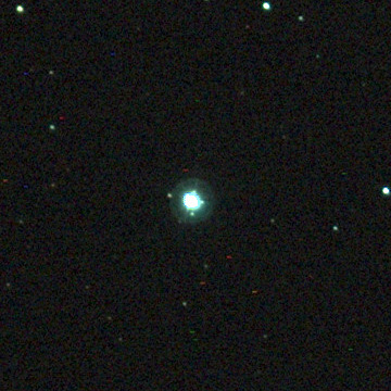 Uranian moons Umbriel, Oberon and Titania are revealed as star-like dots close to their parent planet at the 12, 3 and 6 o'clock positions, respectively, in this astrovideo capture using an 11-inch Celestron SCT at f/2 and a Starlight Xpress Ultrastar C camera. The object at the 10 o'clock position is a magnitude +14.3 background star in Pisces. Image credit: Ade Ashford.