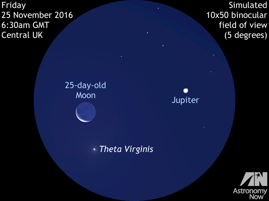 Waning crescent Moon joins Jupiter in the dawn sky of 25 November –  Astronomy Now